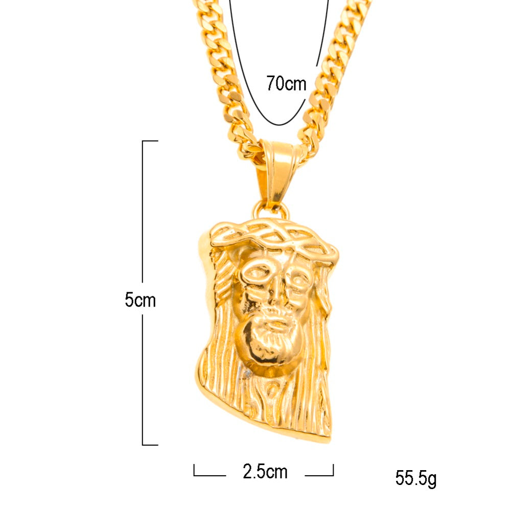 Men And Women Gold Color Micro Solid God Bless Jesus Face Charm Pendant Necklace With 5mm 30inch Cuban Chain Hiphop Jewelry