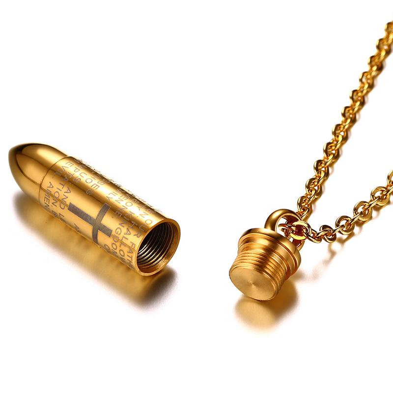 Vnox Bullet Pendant for Men Engraved Cross Lord Bible Prayer Necklace