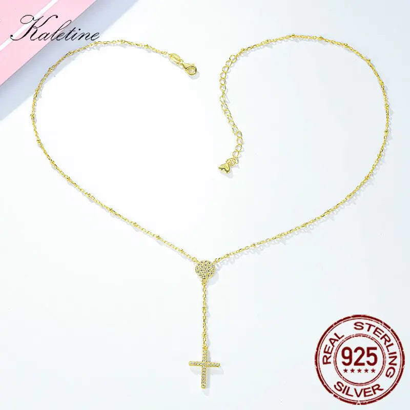 KALETINE 925 Sterling Silver Rosary Necklaces Trendy Gold Jewelry Cross Charms Turkey Evil Eye Necklace Women Accessories Men