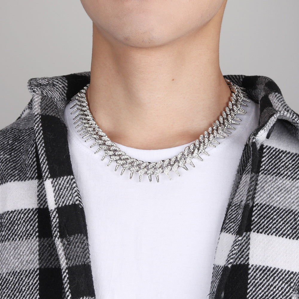 Men's Thorns Cuban Necklace Personality Rivets Spike Hip Hop Chain Men And Women Creative New 20mm Wide Necklace