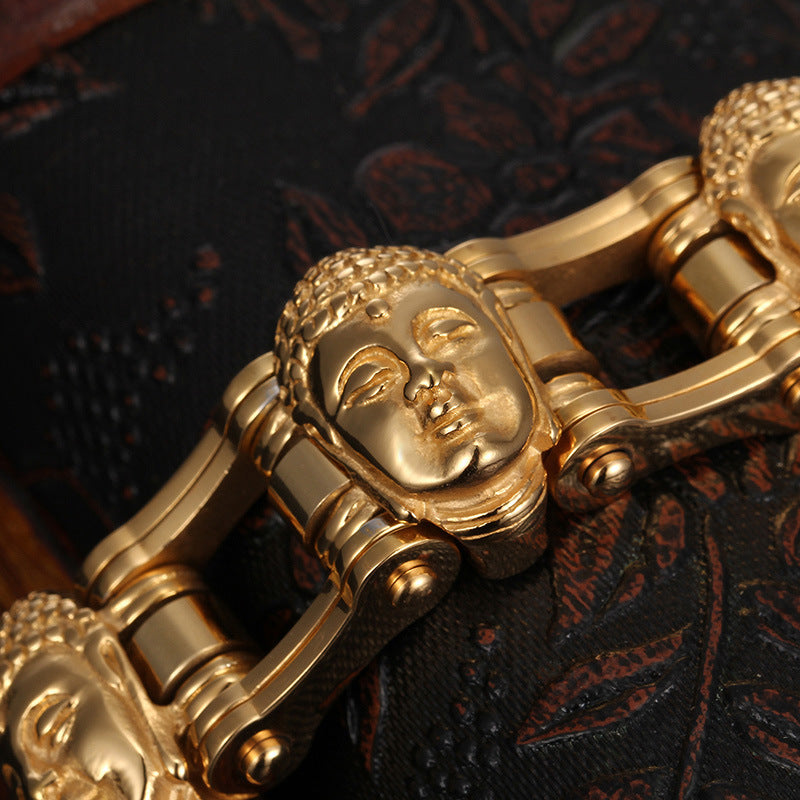 Titanium Gold Buddha Bike Chain Bracelet Men