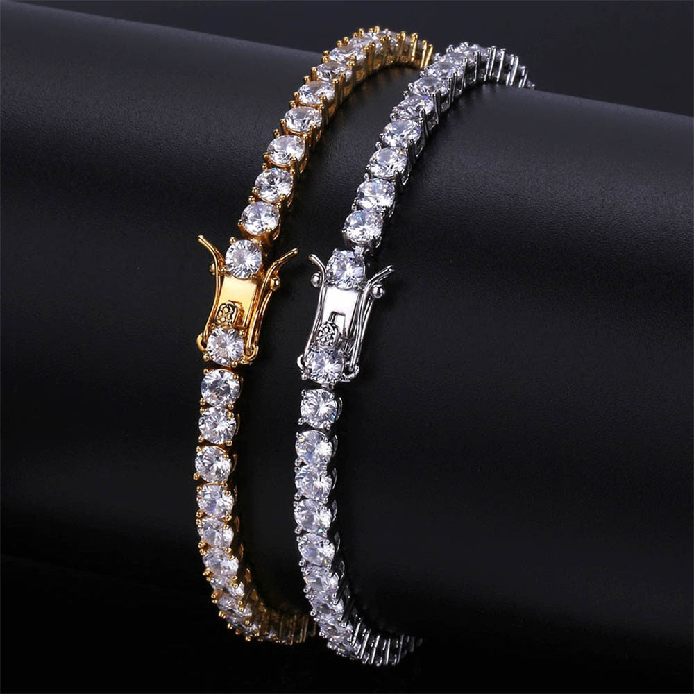 Brass Tennis Bracelet AAA CZ 3mm 4mm 5mm 1 Row Cubic Zirconia Gold Silver Color Bracelet for Men Women Iced Out Hip Hop Jewelry