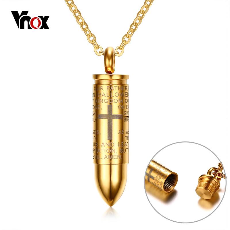 Vnox Bullet Pendant for Men Engraved Cross Lord Bible Prayer Necklace