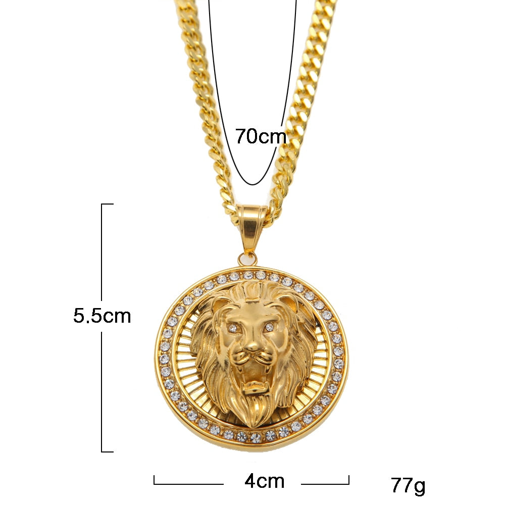 Mens Hip Hop Jewelry Iced Out Gold Color Fashion Bling Bling Lion Head Pendant Men Necklace Gold Color For Gift/present