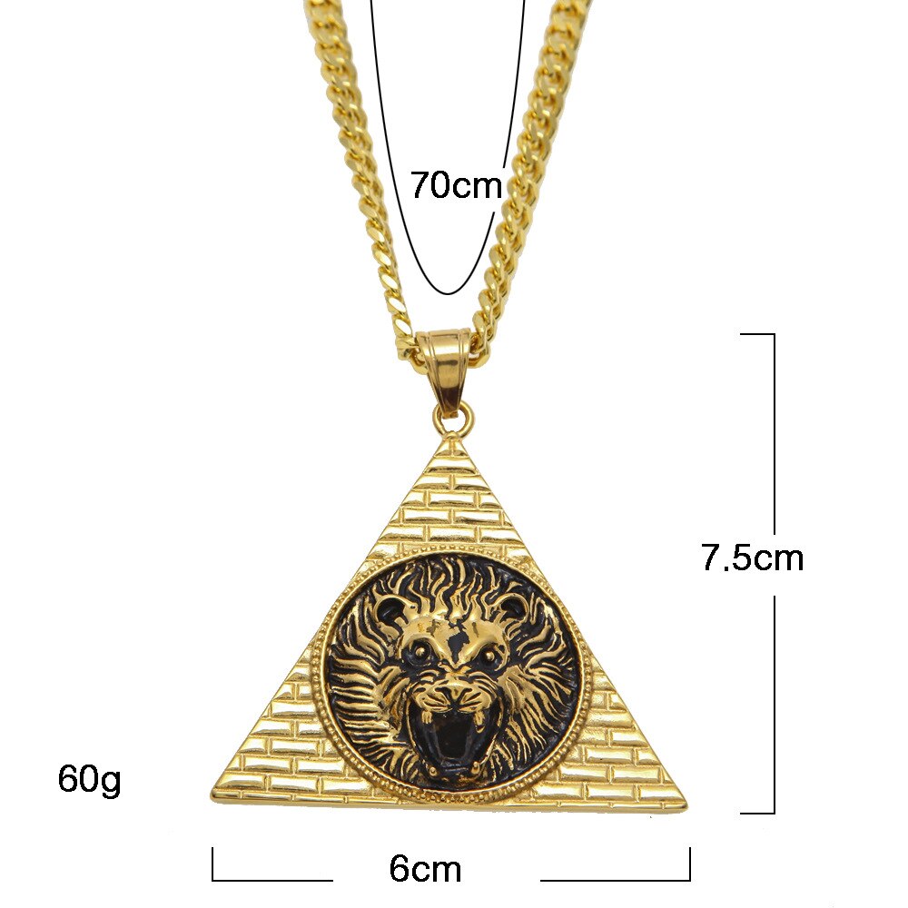 Stainless Steel Men Gold Color Triangle Lion Pendant Necklaces 70cm Long Cuban Link Chain Necklace