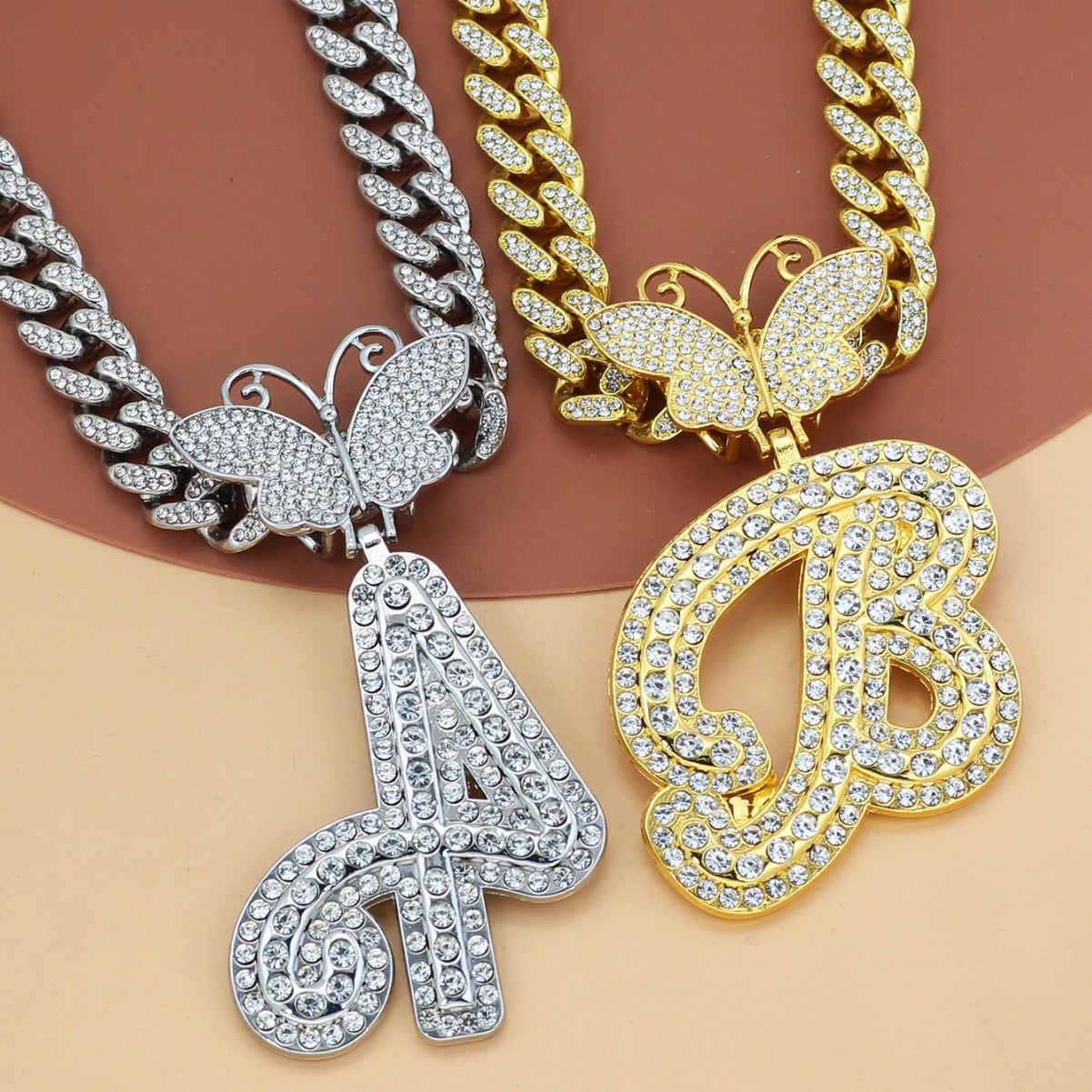 European and American style 26-letter name pendant hip-hop personality Cuban chain butterfly head necklace