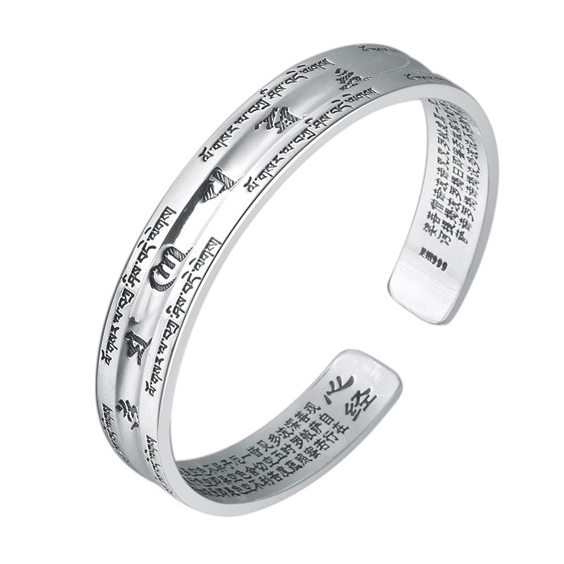 Couple Opening Bangle 100% S999 sterling silver Women Men Smooth Scrub Buddha Scripture Mantra Bracelet Bangle jewelry