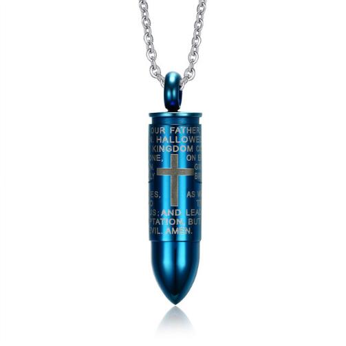 Vnox Bullet Pendant for Men Engraved Cross Lord Bible Prayer Necklace