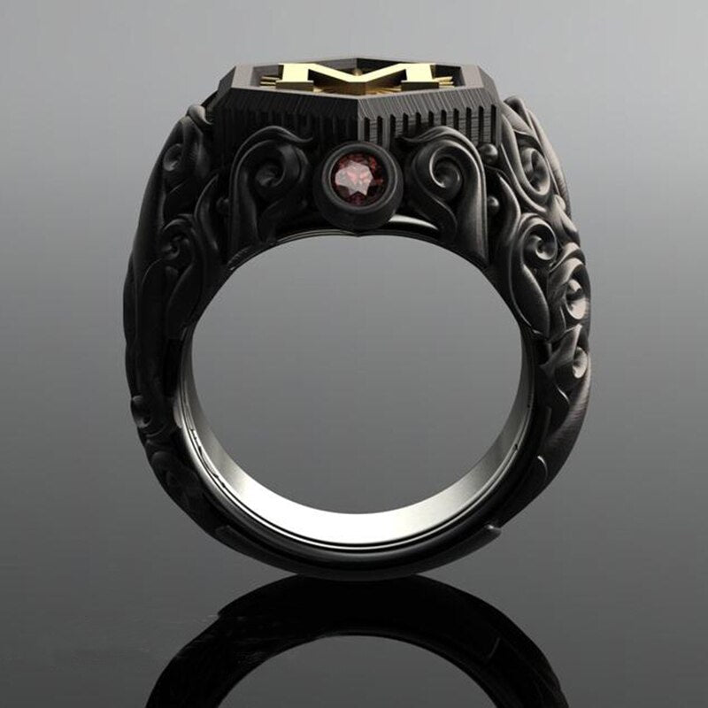 Classic Fashion Bohemian Black M Letter Stainless Steel Rings for Men Hip Steampunk Motorcycle Ring Men Wedding Jewelry