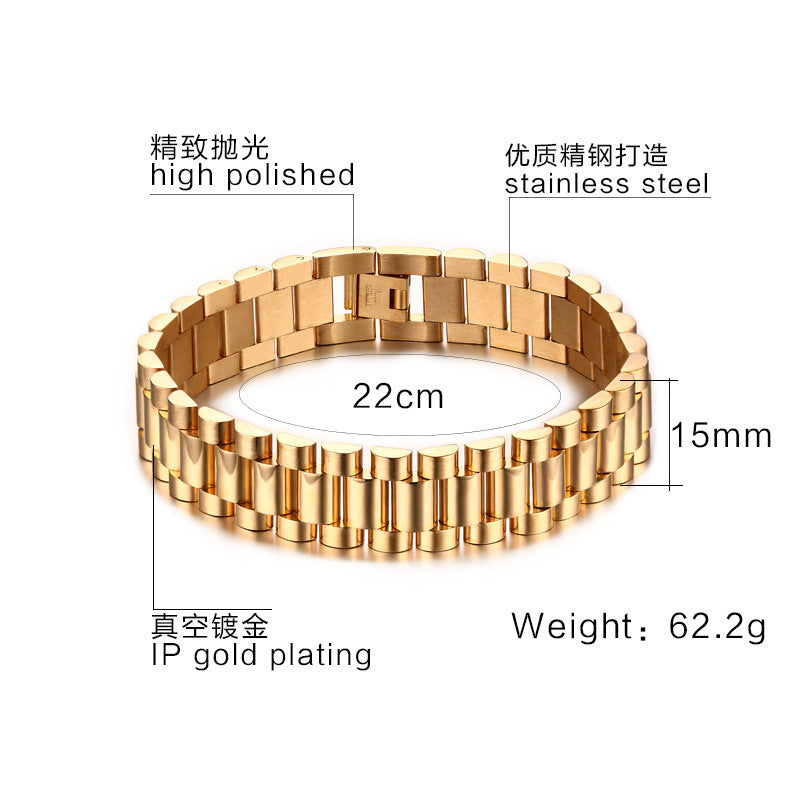 18k stainless steel bracelet for men, fashionable stainless steel strap men's bracelet