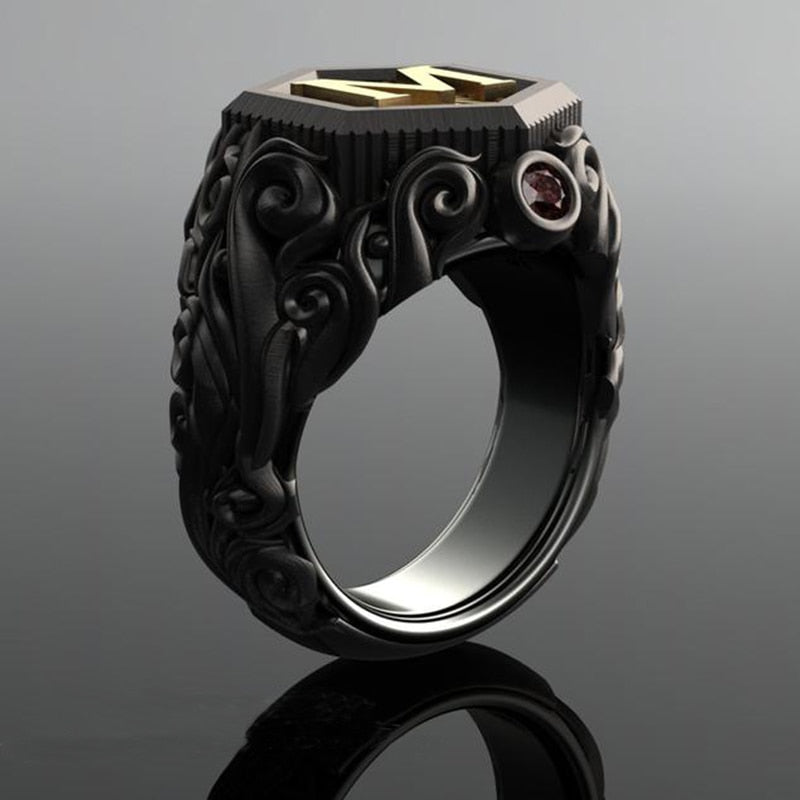 Classic Fashion Bohemian Black M Letter Stainless Steel Rings for Men Hip Steampunk Motorcycle Ring Men Wedding Jewelry