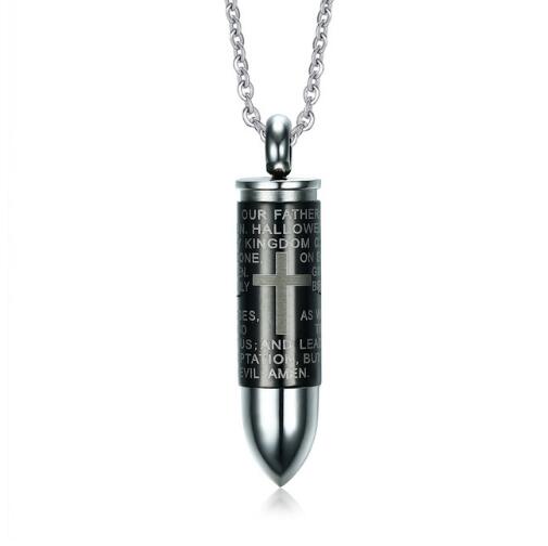 Vnox Bullet Pendant for Men Engraved Cross Lord Bible Prayer Necklace