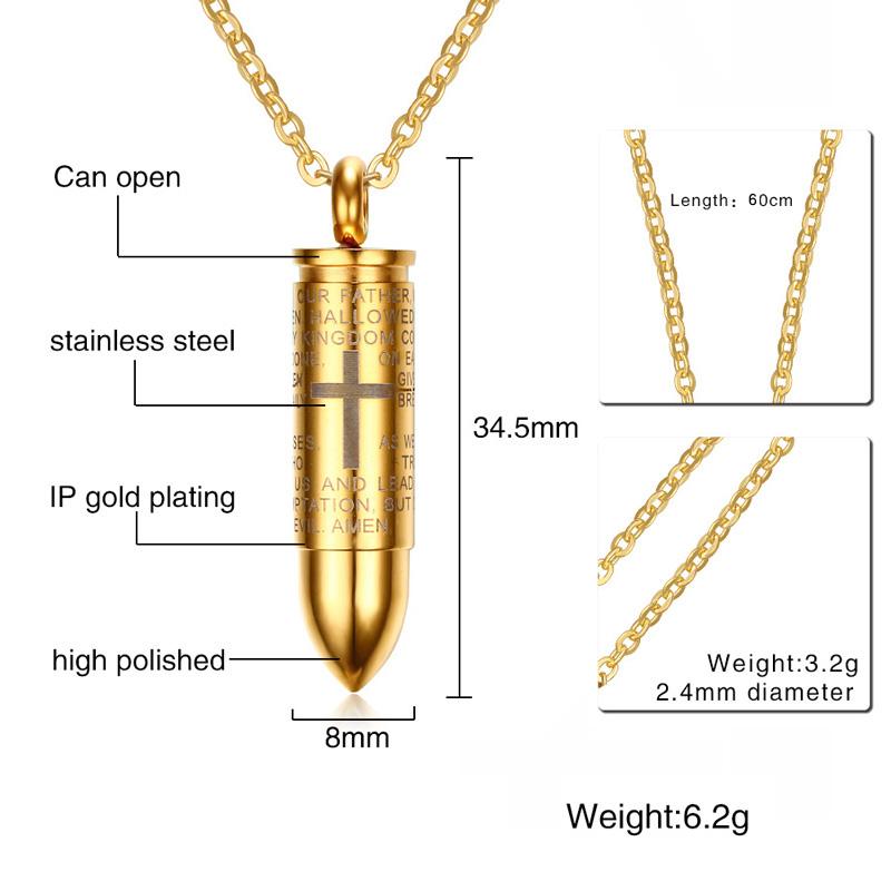 Vnox Bullet Pendant for Men Engraved Cross Lord Bible Prayer Necklace