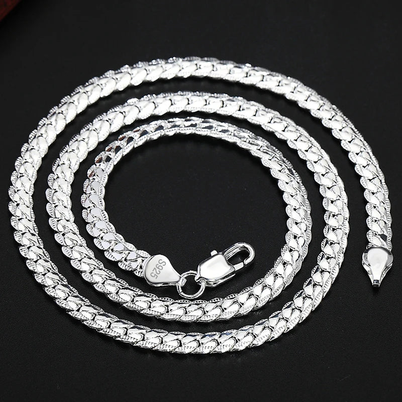 DOTEFFIL 925 Sterling Silver 6mm Full Sideways Necklace 18/20/24 Inch Chain For Woman Men Fashion Wedding Engagement Jewelry