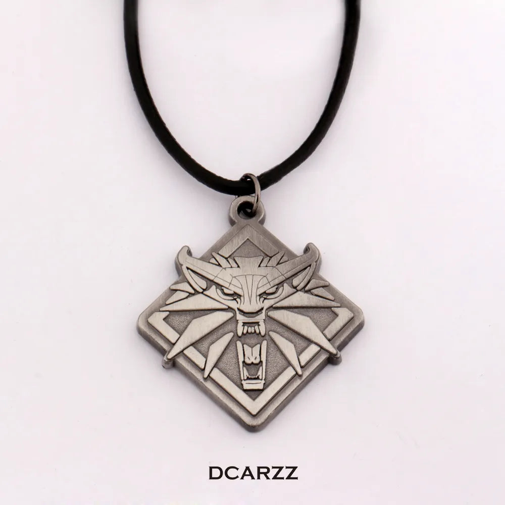 Witcher 3 Wolf Head Pendant with Leather Cord Long Necklace Wild Hunt Men Choker Bib Statement Necklace Game Cosplay Accessories